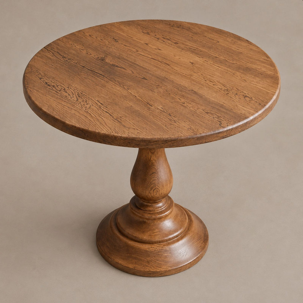 Farmhouse Solid Wood Round Pedestal Dining Table For Dining Room