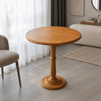 Minimalist Solid Wood Round Dining Table With Turned Pedestal For Kitchen
