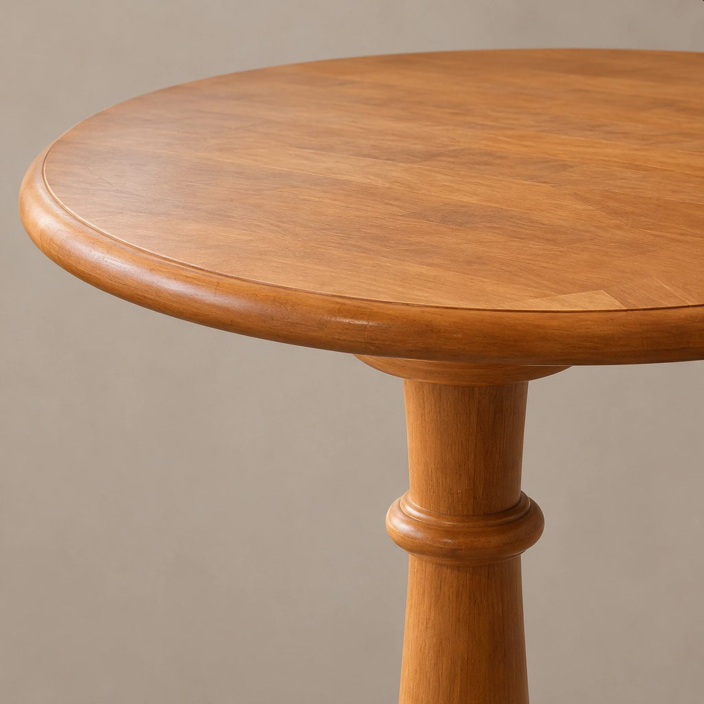 Minimalist Solid Wood Round Dining Table With Turned Pedestal For Kitchen