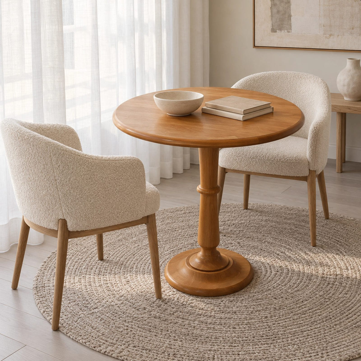 Minimalist Solid Wood Round Dining Table With Turned Pedestal For Kitchen