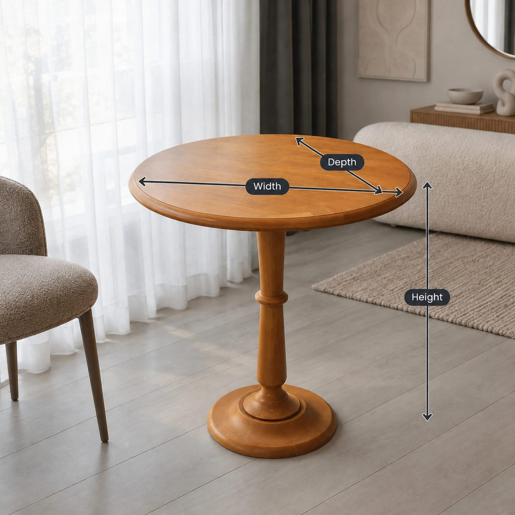 Minimalist Solid Wood Round Dining Table With Turned Pedestal For Kitchen