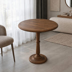 Minimalist Solid Wood Round Dining Table With Turned Pedestal For Kitchen