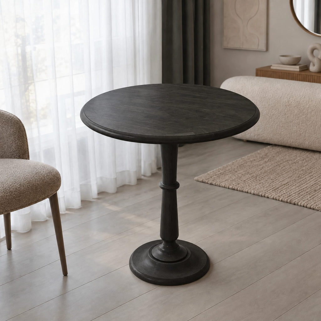 Minimalist Solid Wood Round Dining Table With Turned Pedestal For Kitchen