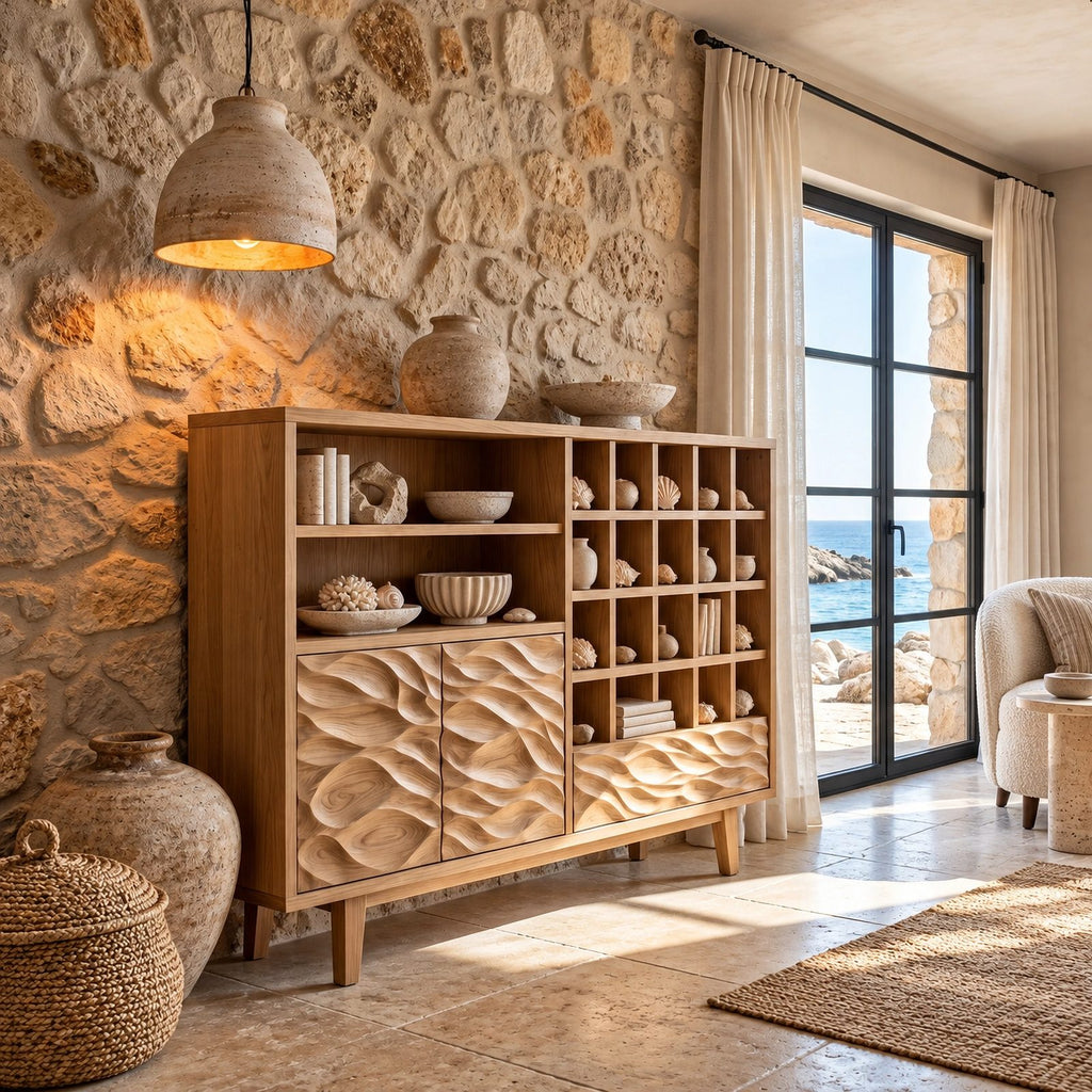Scandinavian Sideboard With Open Display Compartments For Dining Room