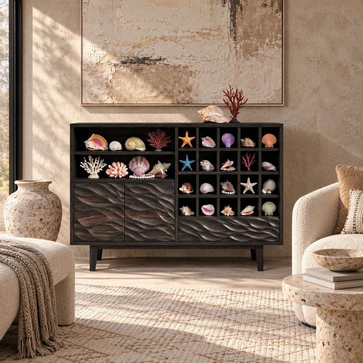 Scandinavian Sideboard With Open Display Compartments For Dining Room