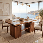Modern Live Edge Slab Dining Table With Dual Storage Pedestals