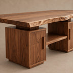 Modern Live Edge Slab Dining Table With Dual Storage Pedestals