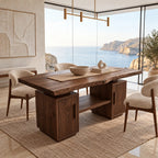 Modern Live Edge Slab Dining Table With Dual Storage Pedestals