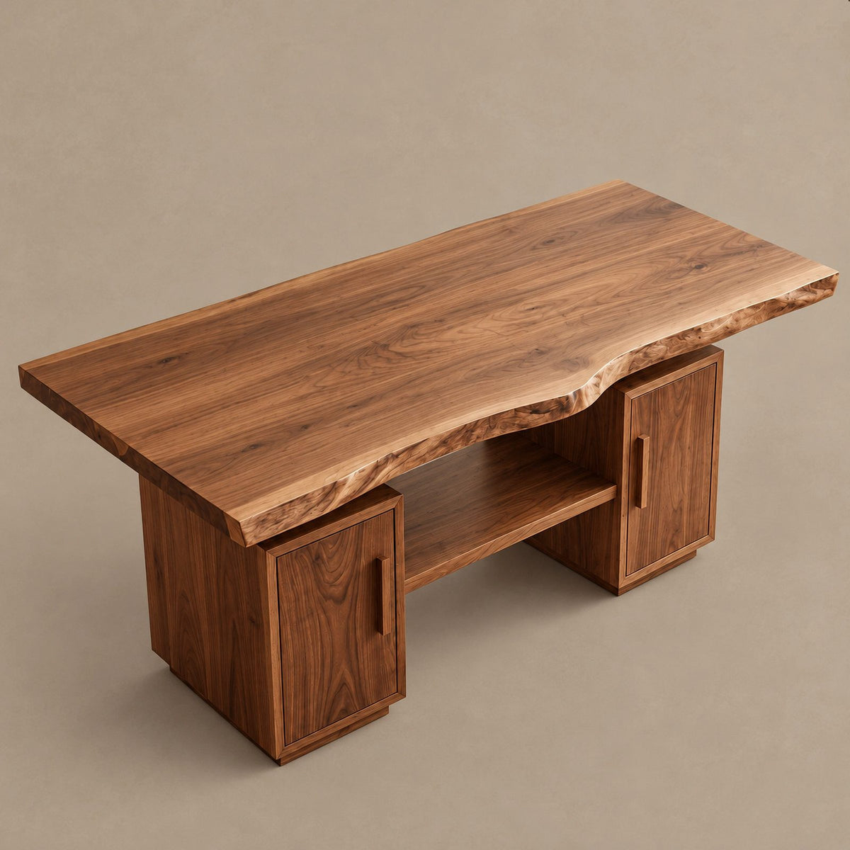 Modern Live Edge Slab Dining Table With Dual Storage Pedestals