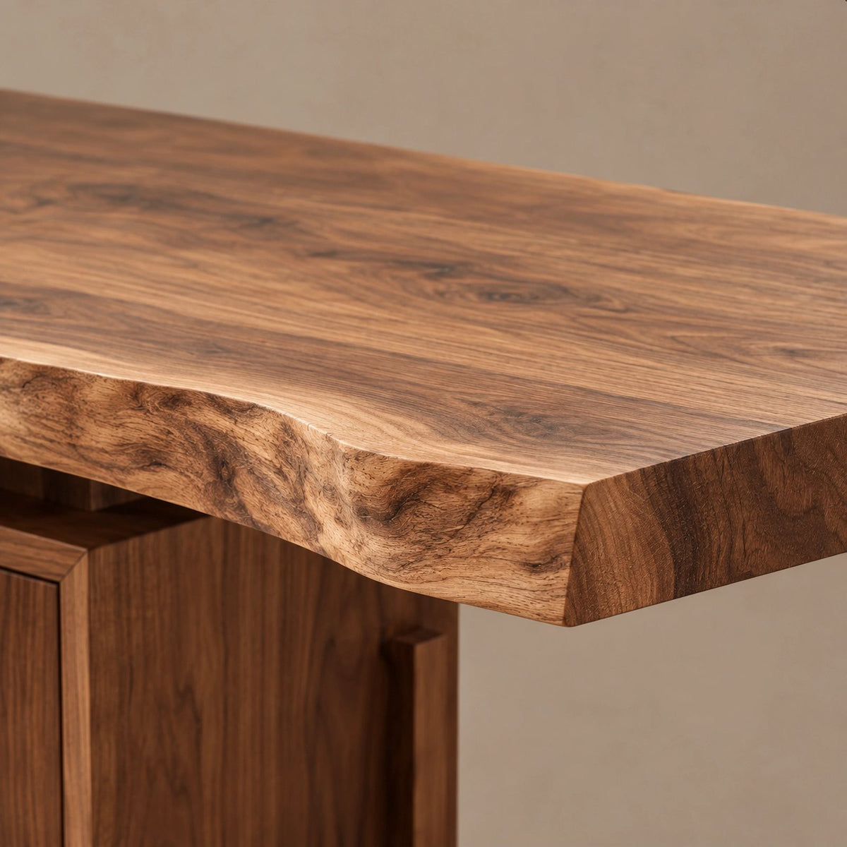 Modern Live Edge Slab Dining Table With Dual Storage Pedestals