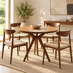 Mid Century Round Dining Table With Architectural Flared Base For Dining Room