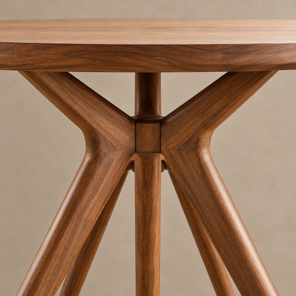 Mid Century Round Dining Table With Architectural Flared Base For Dining Room
