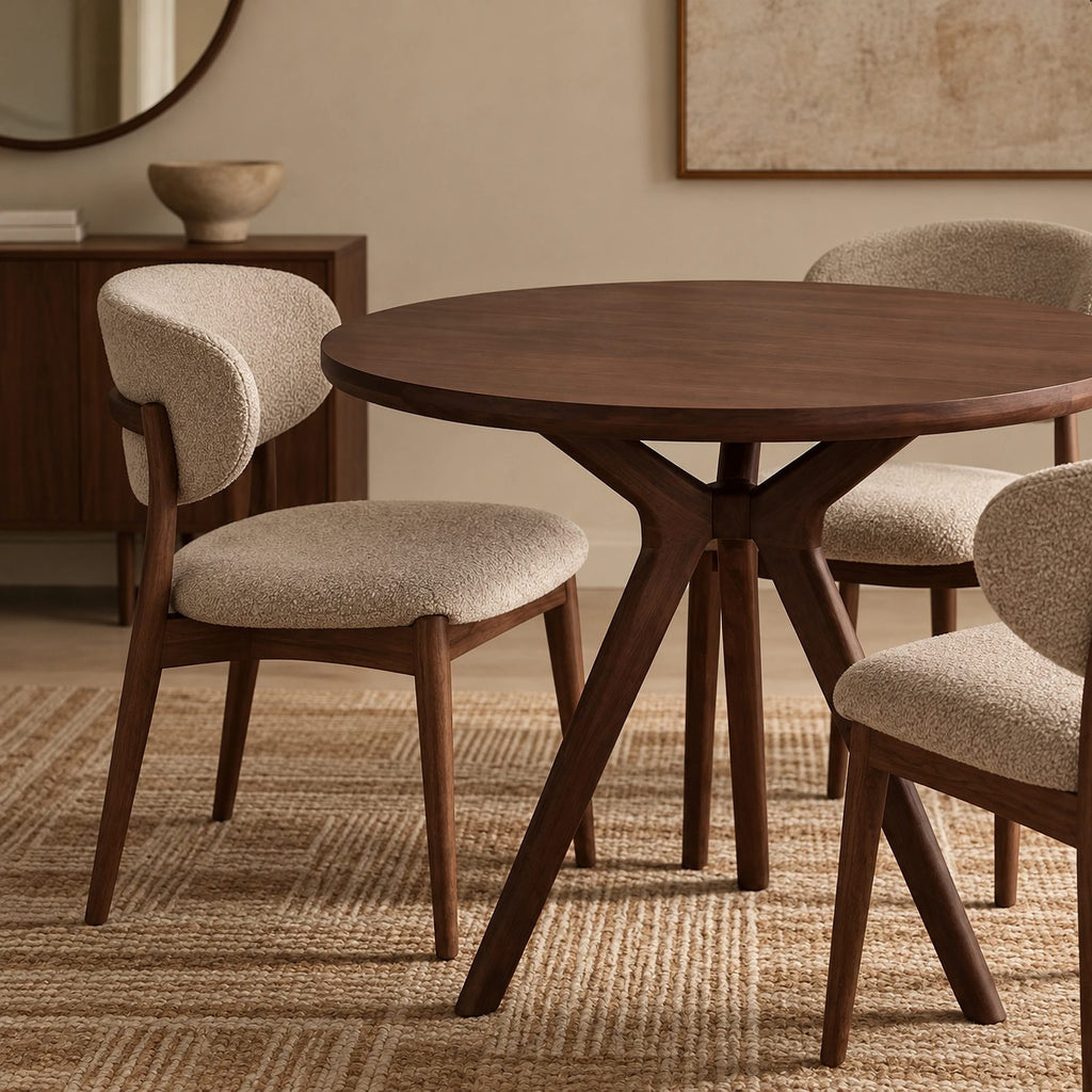 Mid Century Round Dining Table With Architectural Flared Base For Dining Room