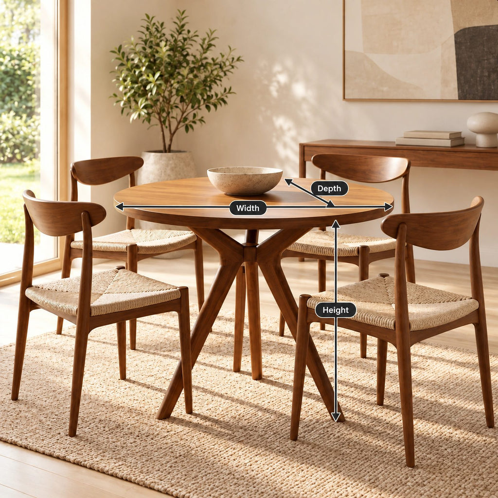Mid Century Round Dining Table With Architectural Flared Base For Dining Room