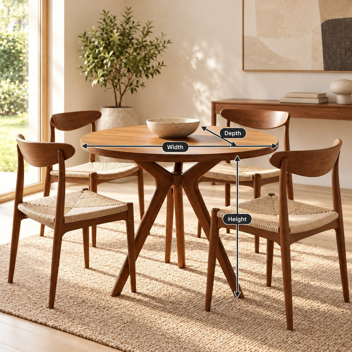 Mid Century Round Dining Table With Architectural Flared Base For Dining Room