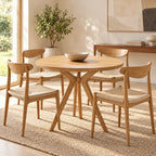 Mid Century Round Dining Table With Architectural Flared Base For Dining Room