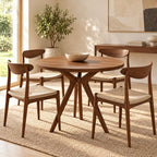Mid Century Round Dining Table With Architectural Flared Base For Dining Room