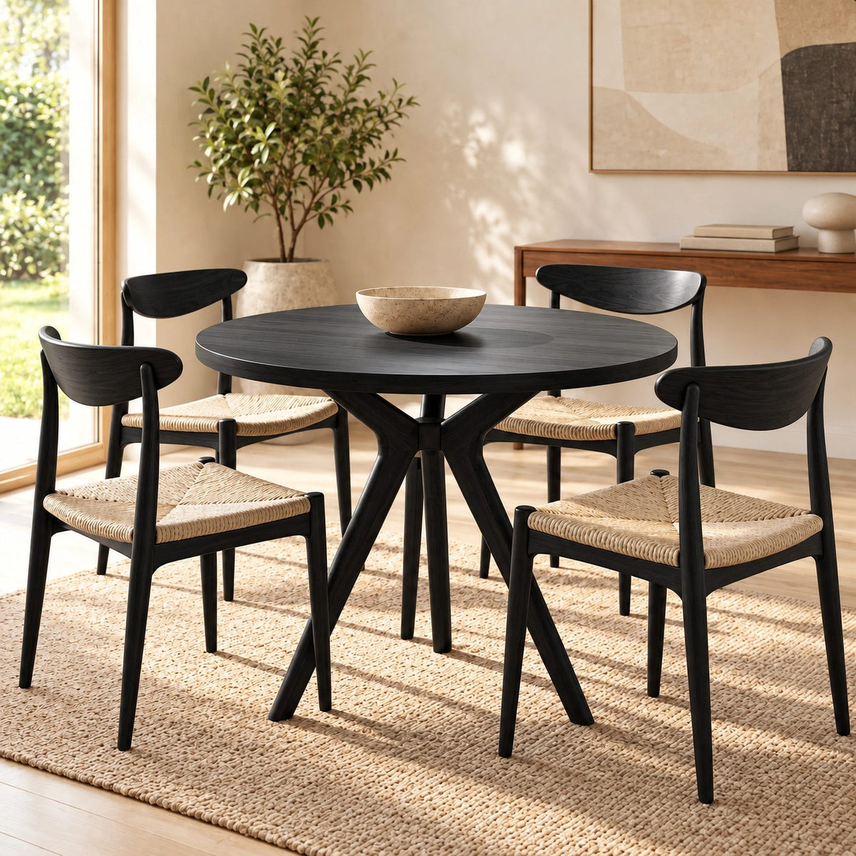 Mid Century Round Dining Table With Architectural Flared Base For Dining Room