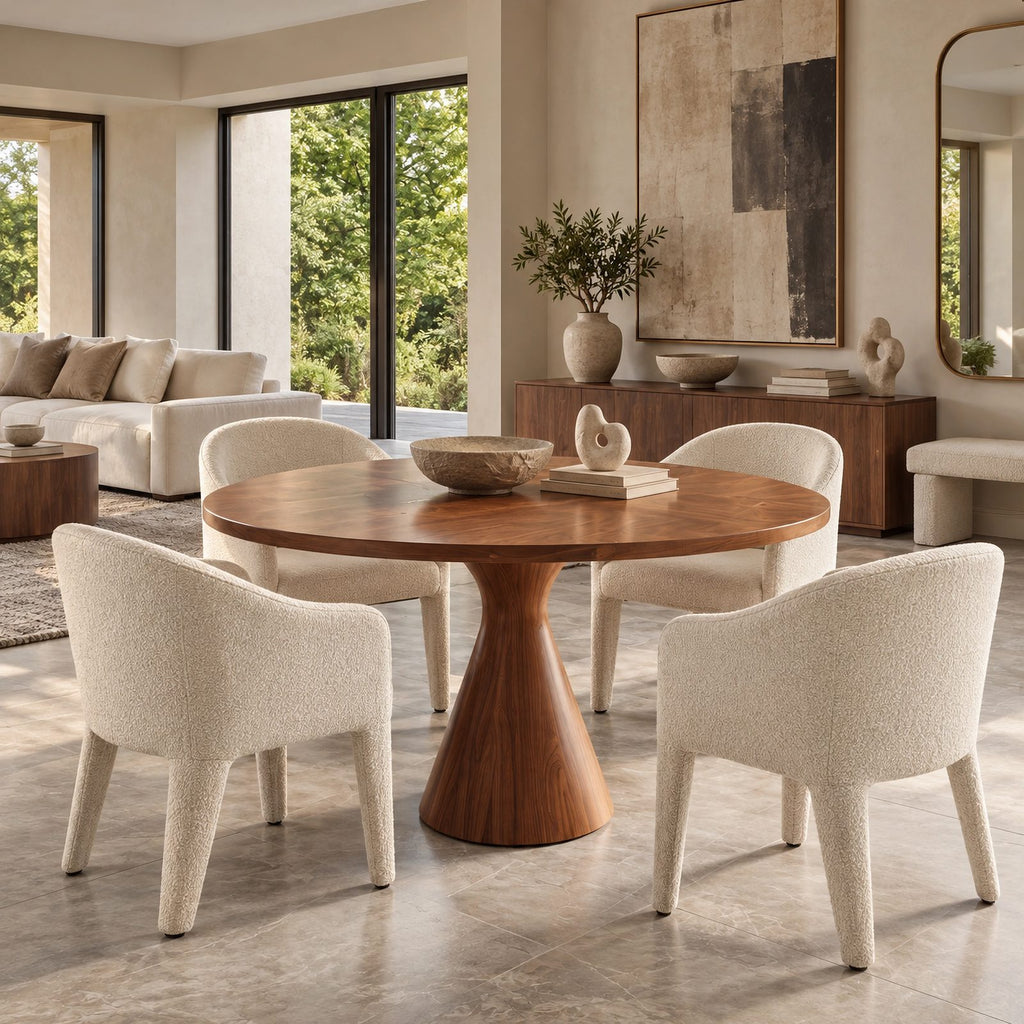 Organic Sculptural Round Dining Table With Carved Pedestal For Dining Room