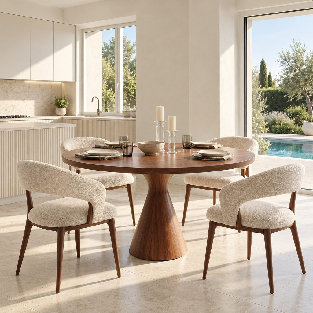 Organic Sculptural Round Dining Table With Carved Pedestal For Dining Room