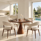 Organic Sculptural Round Dining Table With Carved Pedestal For Dining Room