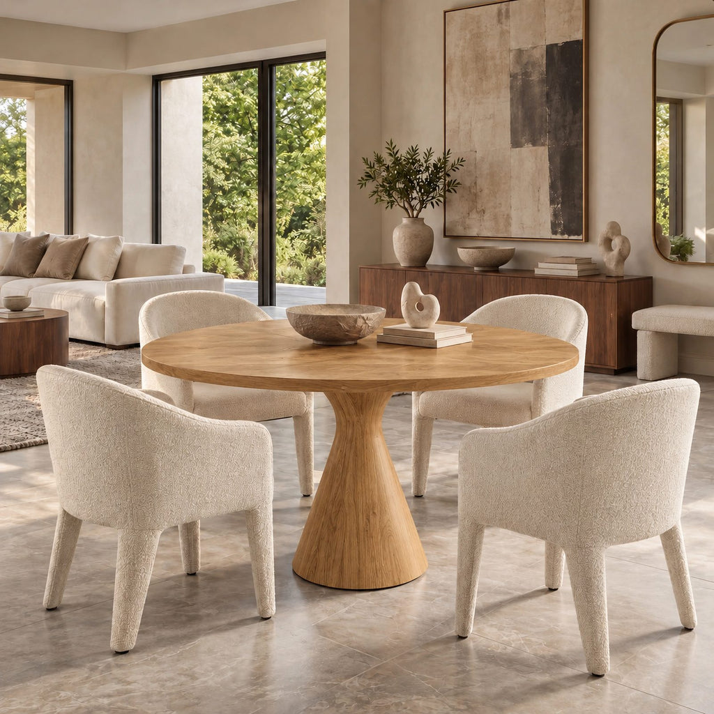 Organic Sculptural Round Dining Table With Carved Pedestal For Dining Room
