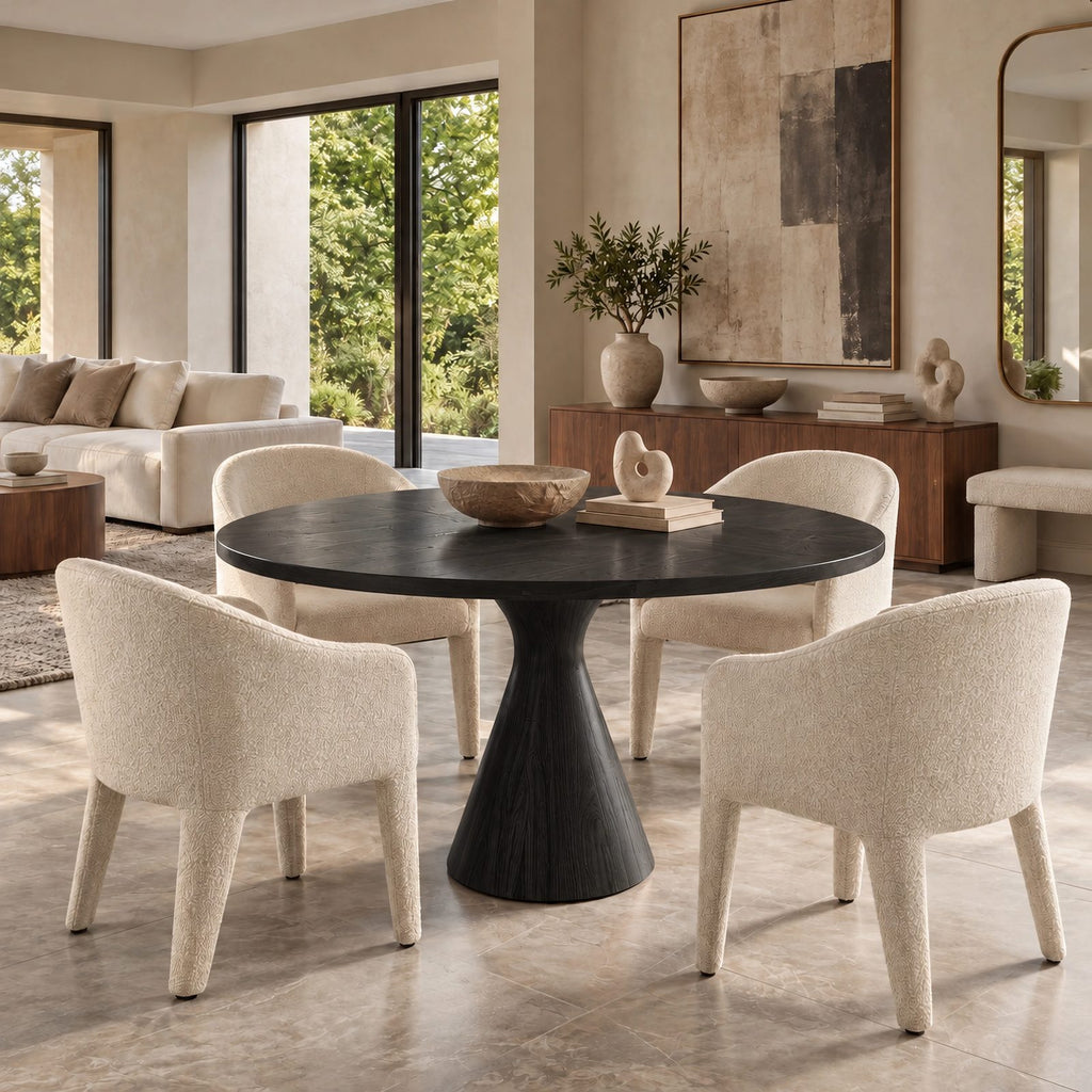 Organic Sculptural Round Dining Table With Carved Pedestal For Dining Room