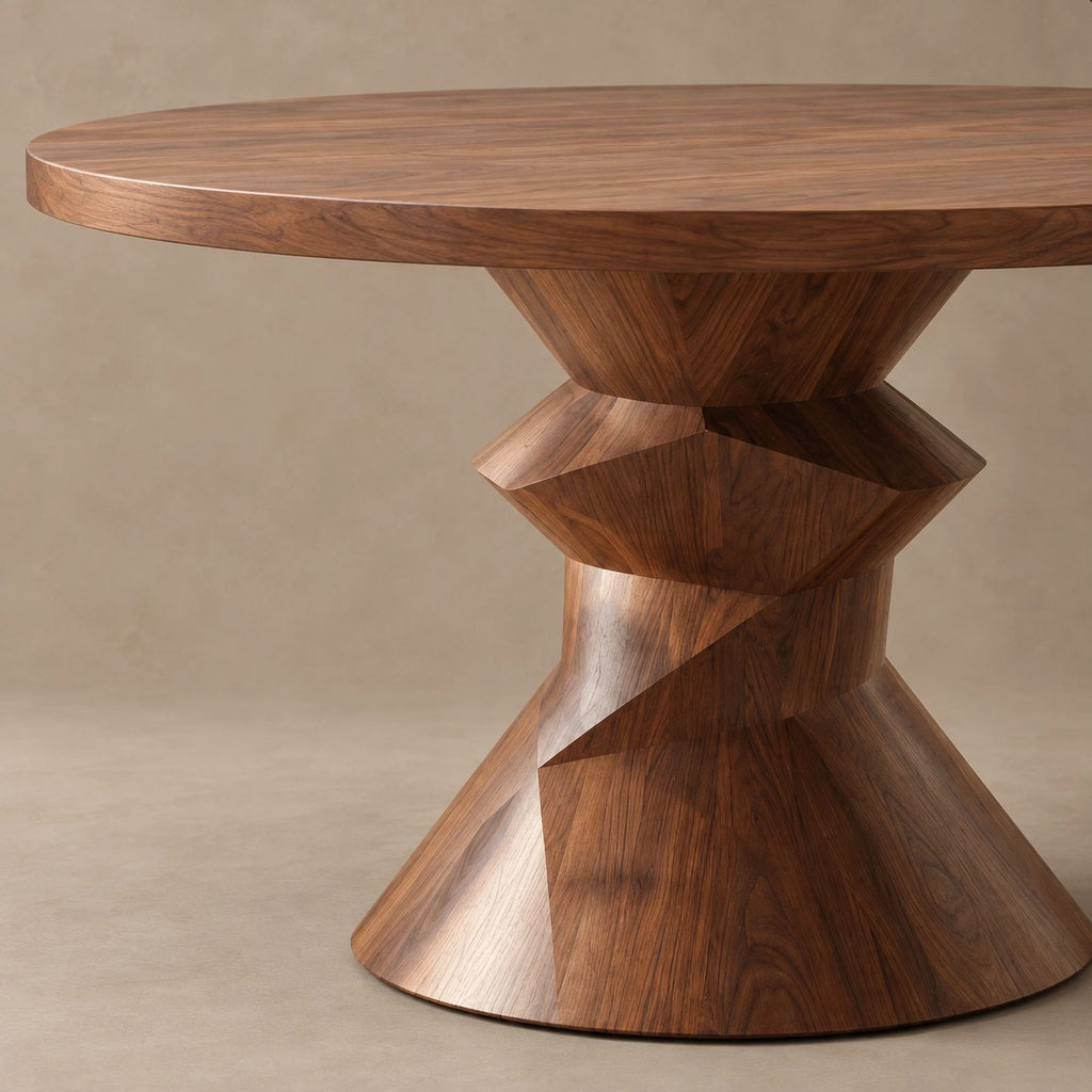 Contemporary Round Dining Table With Sculptural Carved Base For Dining Room