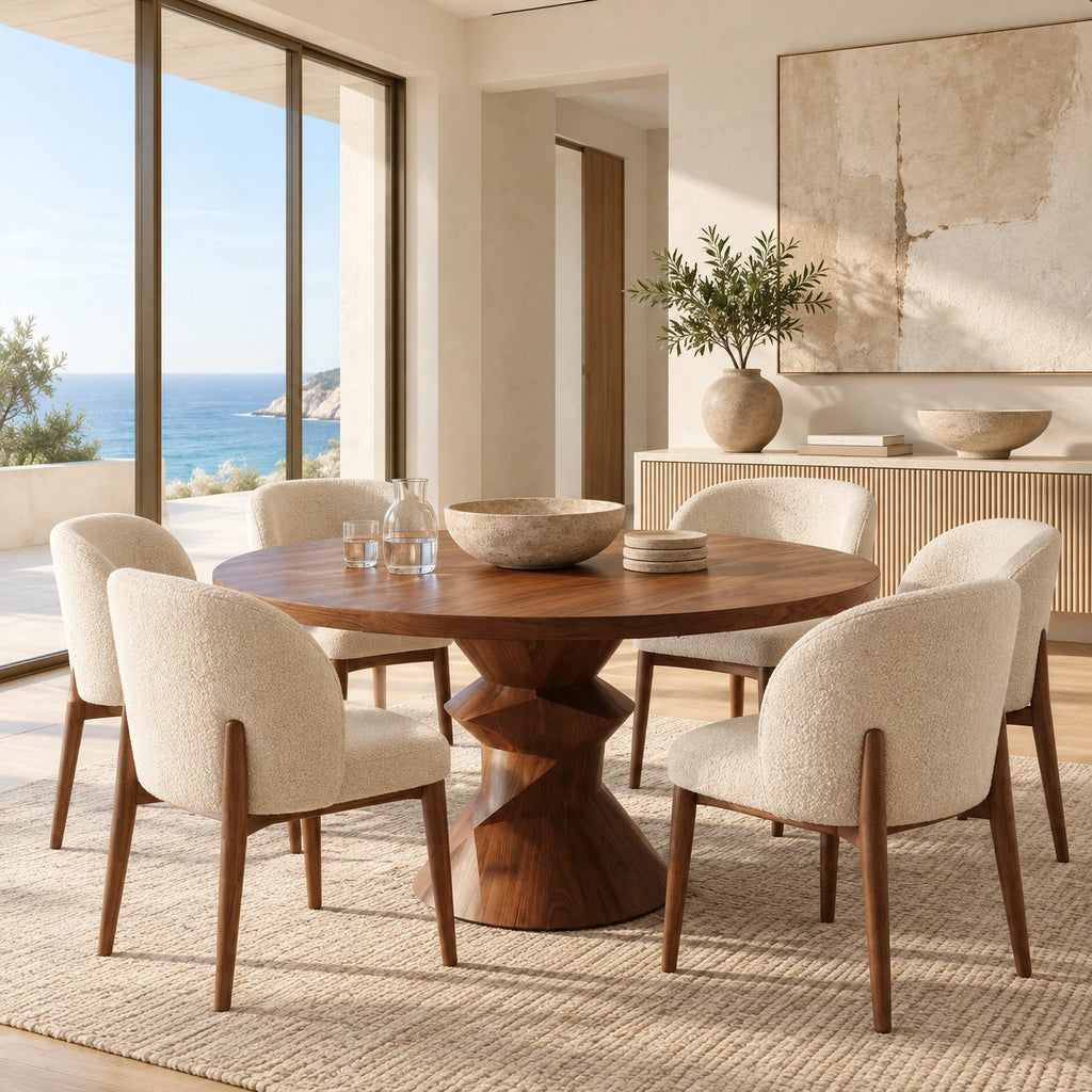 Contemporary Round Dining Table With Sculptural Carved Base For Dining Room