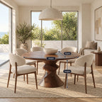 Contemporary Round Dining Table With Sculptural Carved Base For Dining Room
