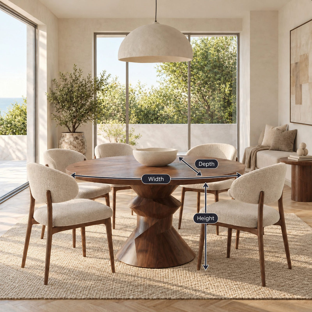 Contemporary Round Dining Table With Sculptural Carved Base For Dining Room