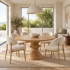 Contemporary Round Dining Table With Sculptural Carved Base For Dining Room