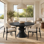 Contemporary Round Dining Table With Sculptural Carved Base For Dining Room