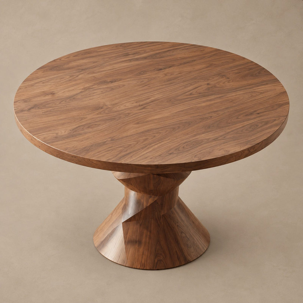 Contemporary Round Dining Table With Sculptural Carved Base For Dining Room