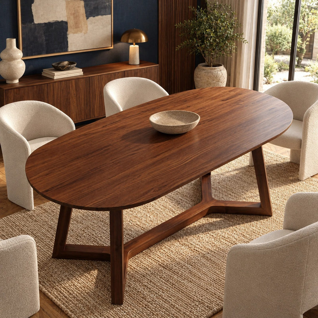 Organic Oval Live Edge Dining Table With Crossed Base For Dining Room