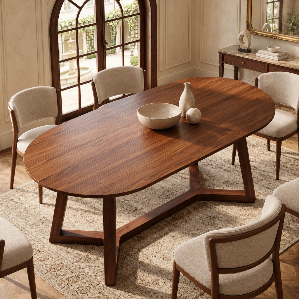 Organic Oval Live Edge Dining Table With Crossed Base For Dining Room