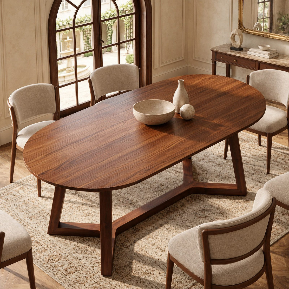 Organic Oval Live Edge Dining Table With Crossed Base For Dining Room