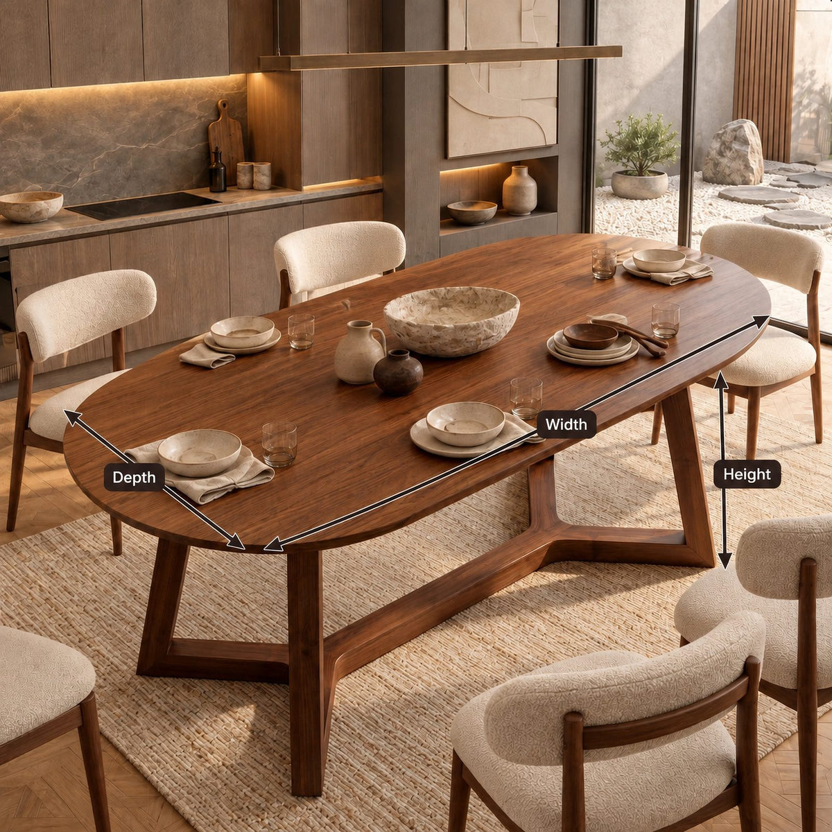 Organic Oval Live Edge Dining Table With Crossed Base For Dining Room