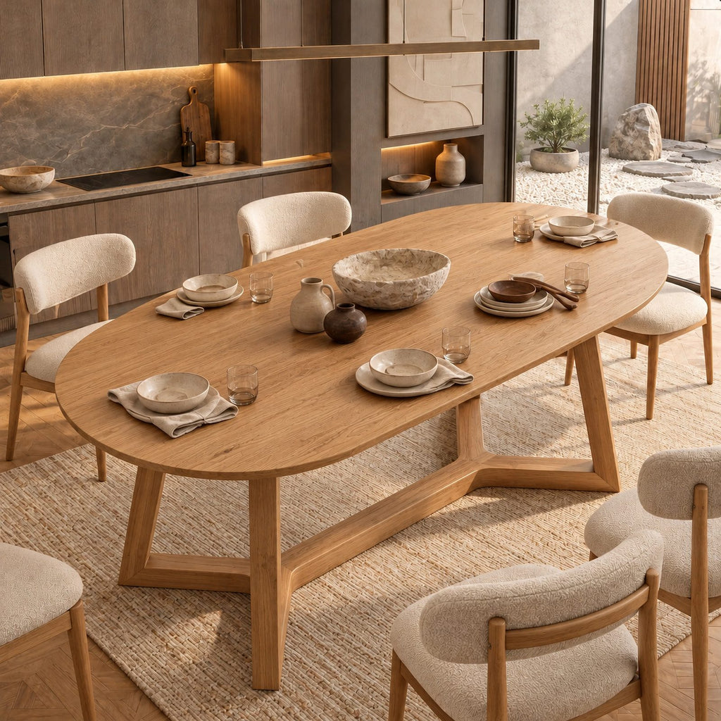Organic Oval Live Edge Dining Table With Crossed Base For Dining Room