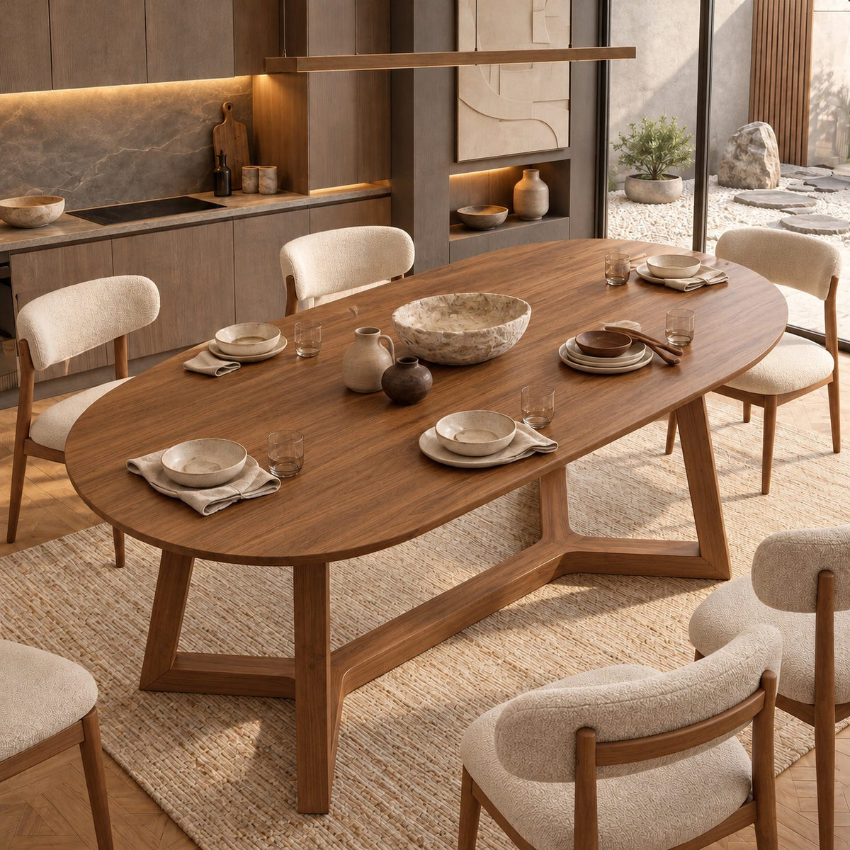 Organic Oval Live Edge Dining Table With Crossed Base For Dining Room