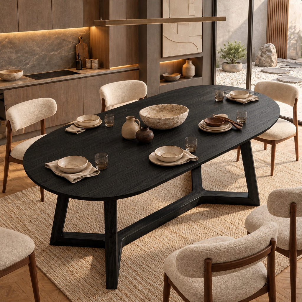 Organic Oval Live Edge Dining Table With Crossed Base For Dining Room