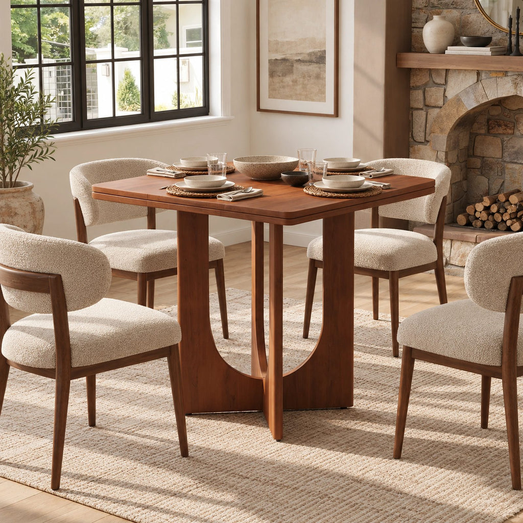 Sculptural Solid Wood Dining Table With Arch Pedestal Base For Kitchen