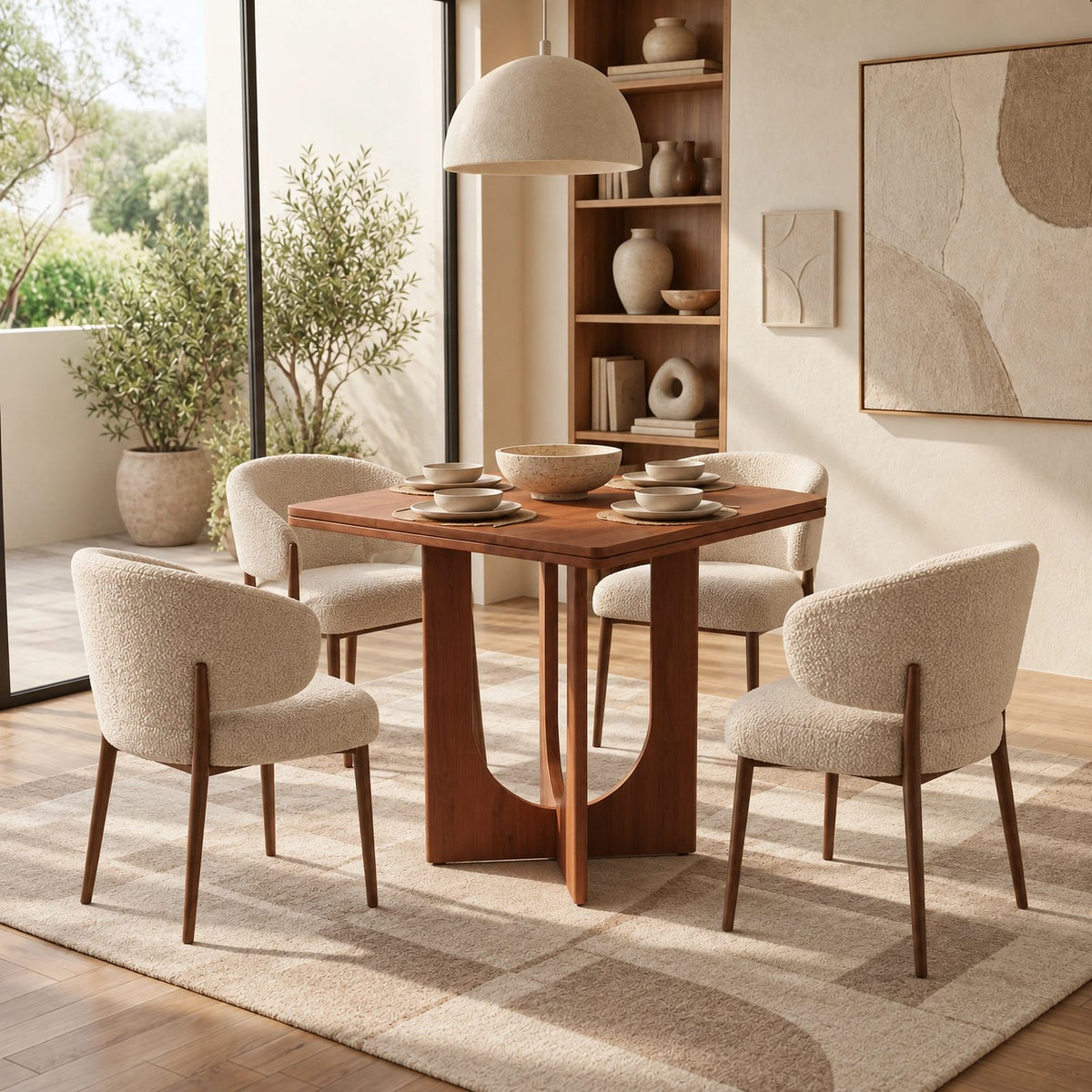 Sculptural Solid Wood Dining Table With Arch Pedestal Base For Kitchen
