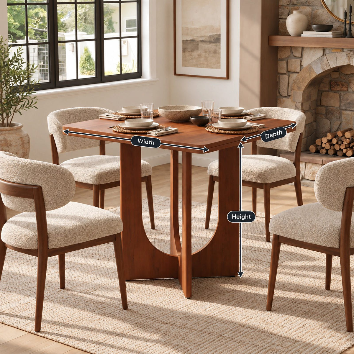 Sculptural Solid Wood Dining Table With Arch Pedestal Base For Kitchen