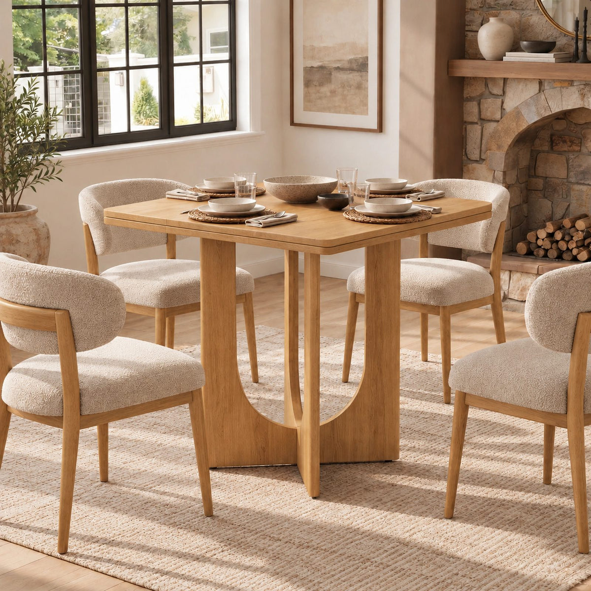Sculptural Solid Wood Dining Table With Arch Pedestal Base For Kitchen