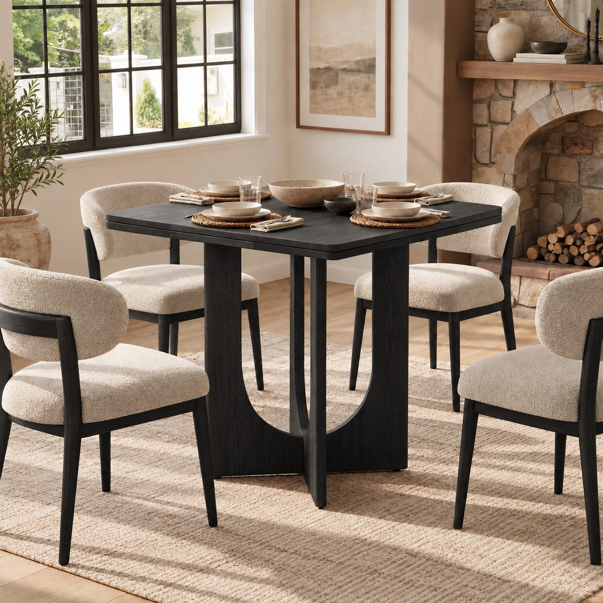 Sculptural Solid Wood Dining Table With Arch Pedestal Base For Kitchen