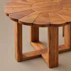 Handcrafted Round Pedestal Dining Table With Spoke Base For Dining Room
