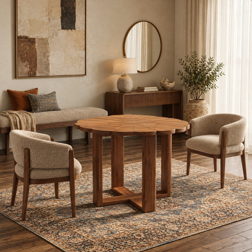 Handcrafted Round Pedestal Dining Table With Spoke Base For Dining Room