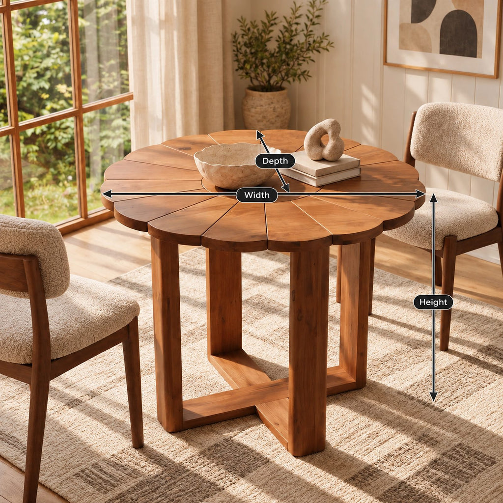 Handcrafted Round Pedestal Dining Table With Spoke Base For Dining Room