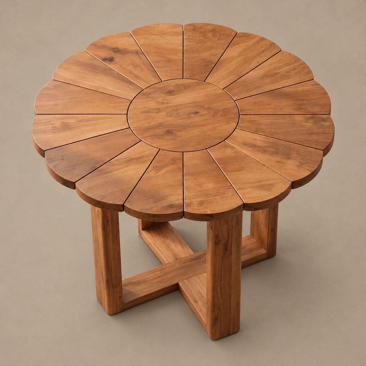 Handcrafted Round Pedestal Dining Table With Spoke Base For Dining Room